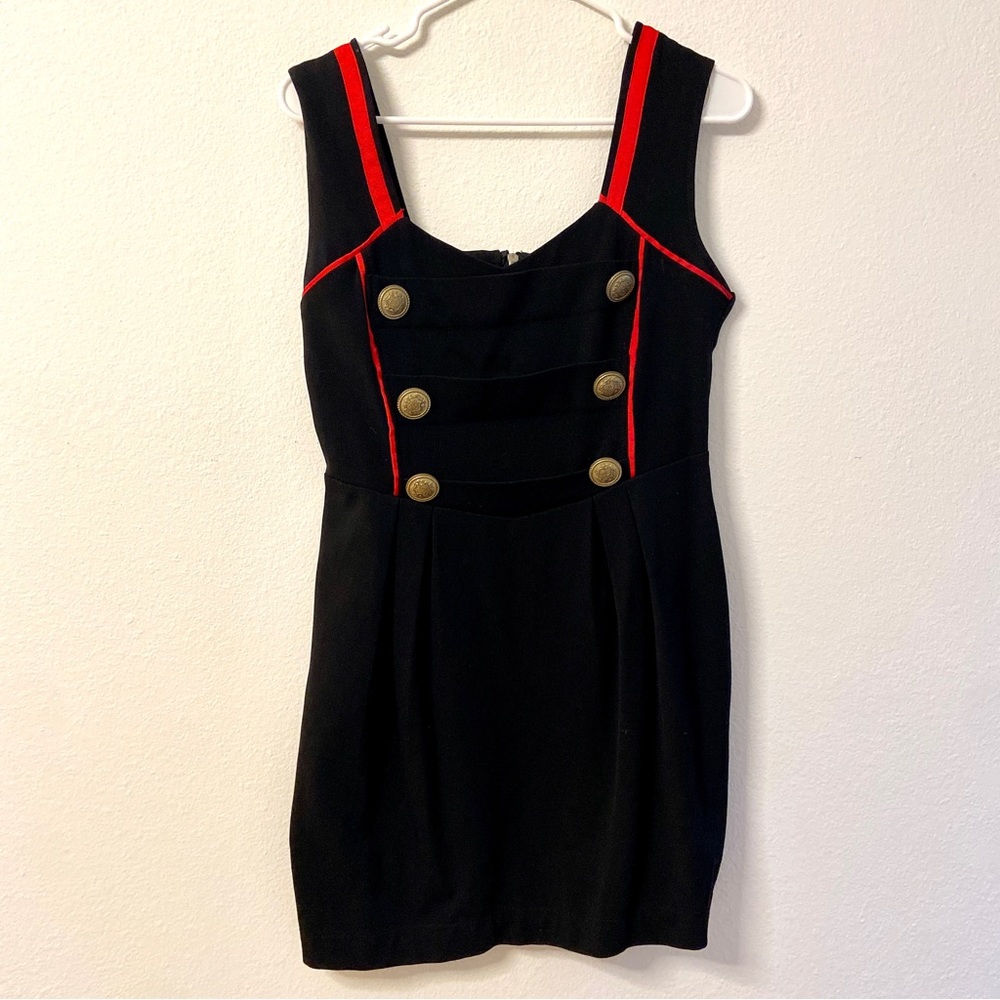 Sailor Dress - Nautical Style Dress - Navy Dress - Mini Dress with Buttons -